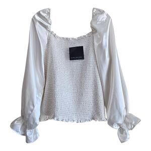 MARC NEW YORK Women's XL Satin Blouse Smocked Cream Long Sleeve NEW
